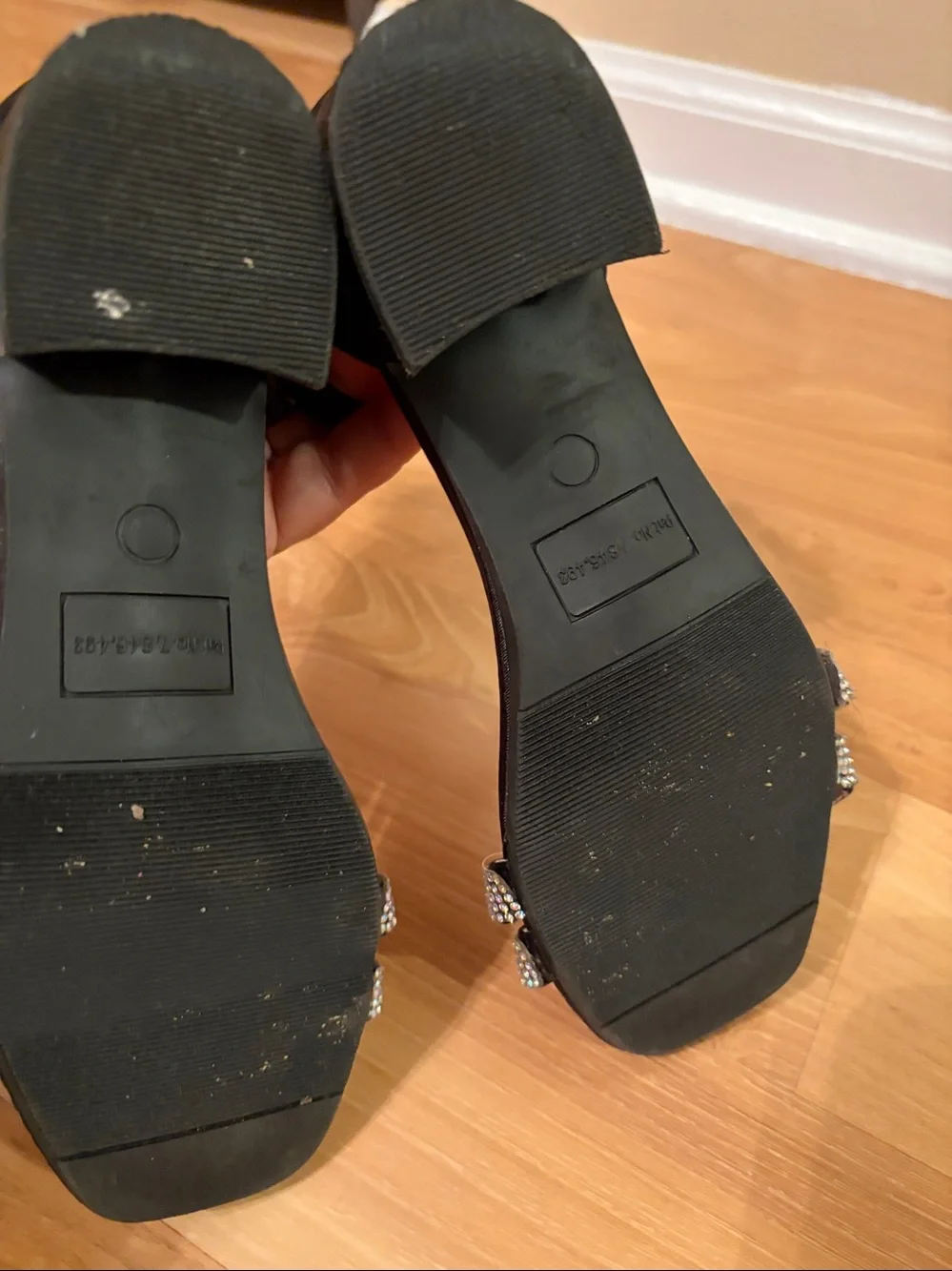 Girls Black Rhinestone Ankle-Strap Block Heel Sandals size 3